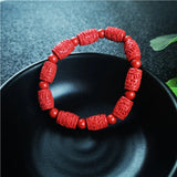 Chinese Red Cinnabar Carving Beads Bracelet Luck Amulet