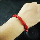Chinese Red Cinnabar Carving Beads Bracelet Luck Amulet