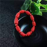 Chinese Red Cinnabar Carving Beads Bracelet Luck Amulet