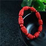 Chinese Red Cinnabar Carving Beads Bracelet Luck Amulet