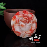 Chinese Red Jade Rose Pendant Flower Necklace Hand-Carved