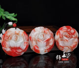 Chinese Red Jade Rose Pendant Flower Necklace Hand-Carved