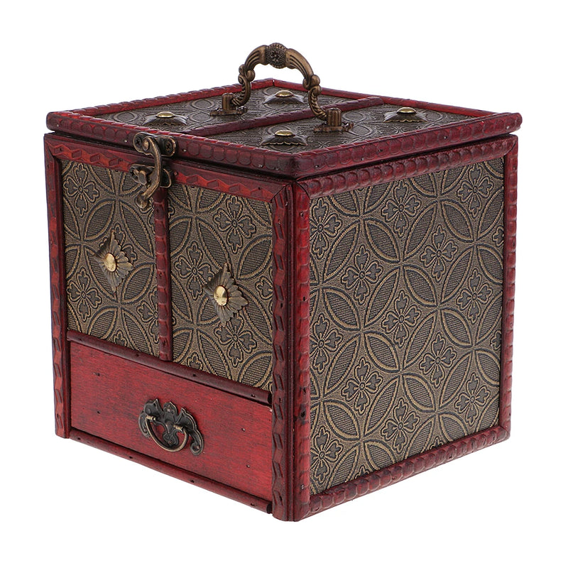 Chinese Retro Vintage Style Wooden Jewelry Box Organizer with Handle