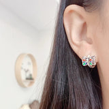 925 Silver Enamel Butterfly Piercing Earrings Vintage Insect Jewelry for Women
