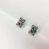 925 Silver Enamel Butterfly Piercing Earrings Vintage Insect Jewelry for Women