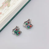 925 Silver Enamel Butterfly Piercing Earrings Vintage Insect Jewelry for Women
