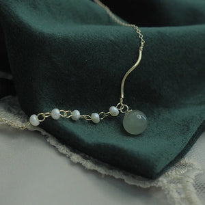 Chinese 925 Silver Hetian Jade Pendant Necklace Pearl Beads