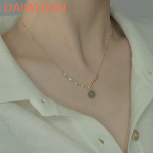 Chinese 925 Silver Hetian Jade Pendant Necklace Pearl Beads
