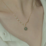 Chinese 925 Silver Hetian Jade Pendant Necklace Pearl Beads