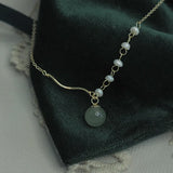 Chinese 925 Silver Hetian Jade Pendant Necklace Pearl Beads