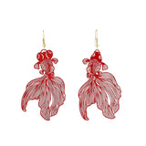 Red Goldfish Clip on Earrings Exaggerated Hollow Out Koi Fish Ear Clip