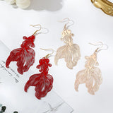Red Goldfish Clip on Earrings Exaggerated Hollow Out Koi Fish Ear Clip