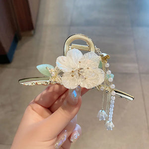 Antique Hanfu Flower Tassel Hair Clip Chinese Style Women Hair Claw