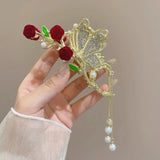 Antique Hanfu Flower Tassel Hair Clip Chinese Style Women Hair Claw