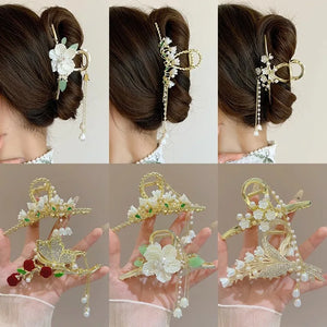 Antique Hanfu Flower Tassel Hair Clip Chinese Style Women Hair Claw