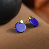 Chinese Style Lapis Lazuli Round Earrings Retro Jewelry