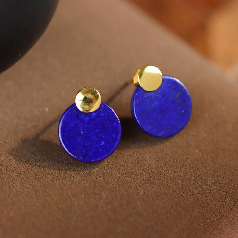 Chinese Style Lapis Lazuli Round Earrings Retro Jewelry