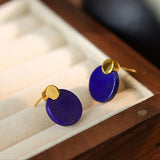 Chinese Style Lapis Lazuli Round Earrings Retro Jewelry