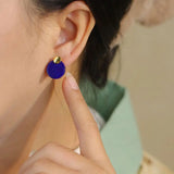 Chinese Style Lapis Lazuli Round Earrings Retro Jewelry