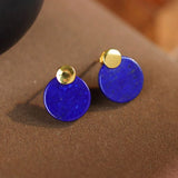 Chinese Style Lapis Lazuli Round Earrings Retro Jewelry