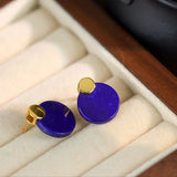 Chinese Style Lapis Lazuli Round Earrings Retro Jewelry