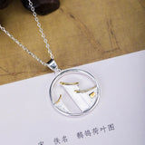 Chinese Style Eaves House Pendant Necklace 925 Sterling Silver Chain XL038