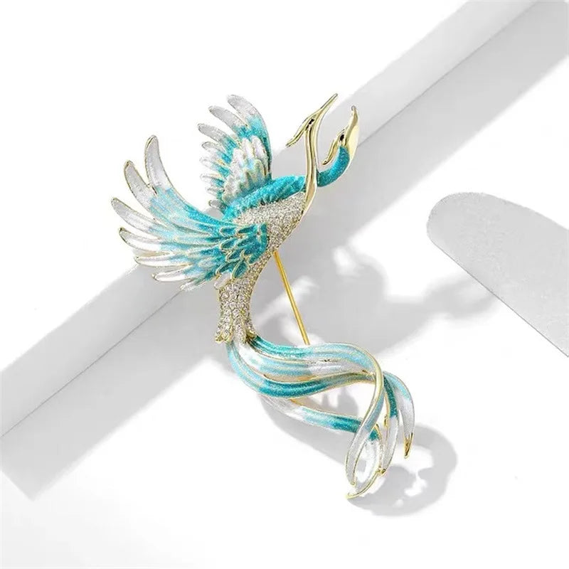 Chinese Phoenix Zircon Brooch for Women National Corsage Pin