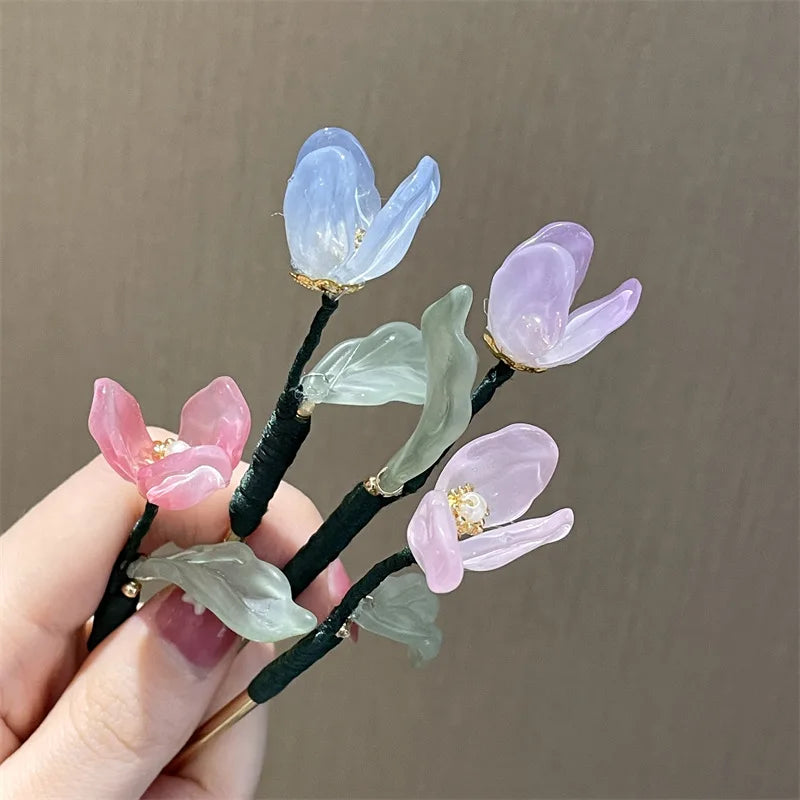 Chinese Style Flowers Hair Stick Vintage Metal Tulip Hairpin Headwear