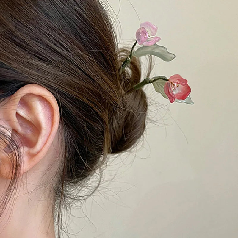 Chinese Style Flowers Hair Stick Vintage Metal Tulip Hairpin Headwear