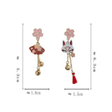 Chinese Style Fox Mask Pink Tassel Clip Earrings