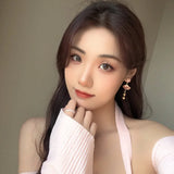 Chinese Style Fox Mask Pink Tassel Clip Earrings