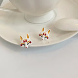 Chinese Style Fox Mask Pink Tassel Clip Earrings