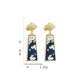 Chinese Style Bunny Ear Clip Earrings Geometric Design Clouds Rabbit Clip-On
