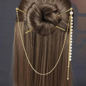 Chinese Style Hair Jewelry Metal Hair Sticks Forks Pearl Pendant