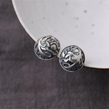 Chinese Style Hollow Silver Stud Earrings Asymmetry Style
