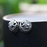 Chinese Style Hollow Silver Stud Earrings Asymmetry Style