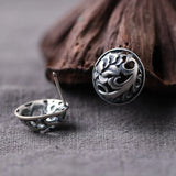 Chinese Style Hollow Silver Stud Earrings Asymmetry Style