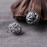 Chinese Style Hollow Silver Stud Earrings Asymmetry Style