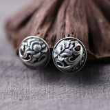 Chinese Style Hollow Silver Stud Earrings Asymmetry Style