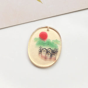Chinese Landscape Painting Resin Earring Charms 20pcs
