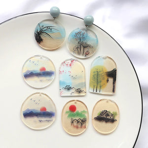 Chinese Landscape Painting Resin Earring Charms 20pcs