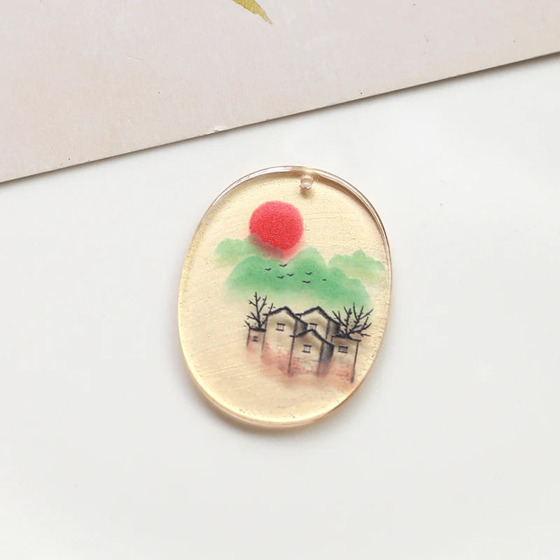 Chinese Landscape Painting Resin Earring Charms 20pcs