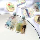 Chinese Landscape Painting Resin Earring Charms 20pcs
