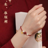 Chinese Lotus Beads Cinnabar Bracelet Red Rope Jewelry
