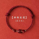 Chinese Lotus Beads Cinnabar Bracelet Red Rope Jewelry