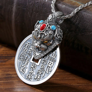 Chinese Style Lucky Pixiu Mountain Ghost Sterling Silver Men's Necklace