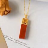 S925 Silver Red Agate Lucky Pendant Necklace Double Happiness Clavicle