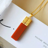 S925 Silver Red Agate Lucky Pendant Necklace Double Happiness Clavicle
