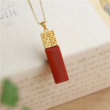 S925 Silver Red Agate Lucky Pendant Necklace Double Happiness Clavicle