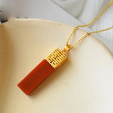 S925 Silver Red Agate Lucky Pendant Necklace Double Happiness Clavicle